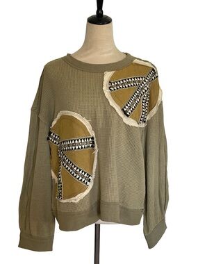 POL Olive Green Waffle Knit Top